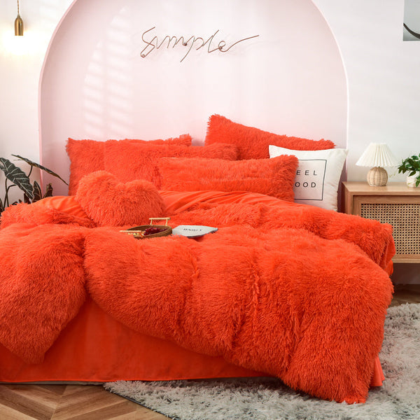 Therapeutic Fluffy Faux Mink & Velvet Fleece Quilt Cover Set - Orange