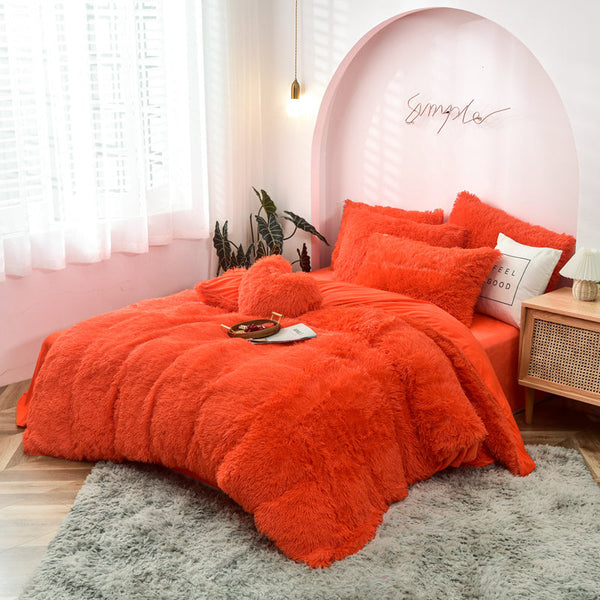 Therapeutic Fluffy Faux Mink & Velvet Fleece Quilt Cover Set - Orange