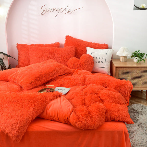 Therapeutic Fluffy Faux Mink & Velvet Fleece Quilt Cover Set - Orange