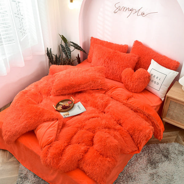 Therapeutic Fluffy Faux Mink & Velvet Fleece Quilt Cover Set - Orange