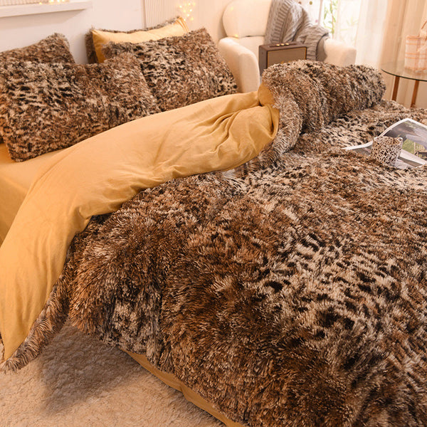 Therapeutic Fluffy Faux Mink & Velvet Fleece Quilt Cover Set - Leopard