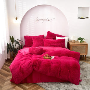 Therapeutic Fluffy Faux Mink & Velvet Fleece Quilt Cover Set - Hot Pink