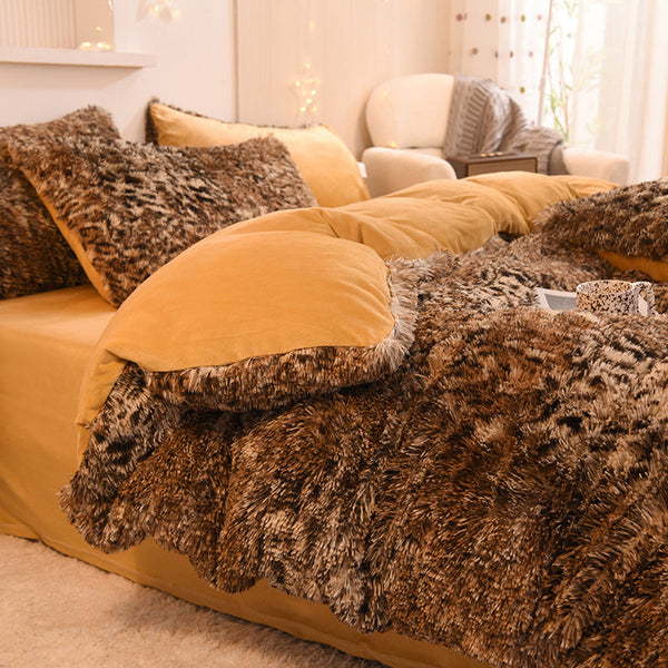 Therapeutic Fluffy Faux Mink & Velvet Fleece Quilt Cover Set - Leopard