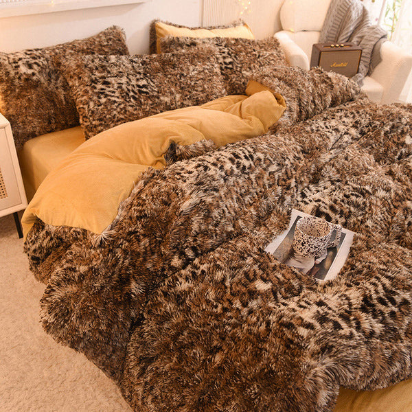 Therapeutic Fluffy Quilt Comforter Set - Marble & Animal Print Colours