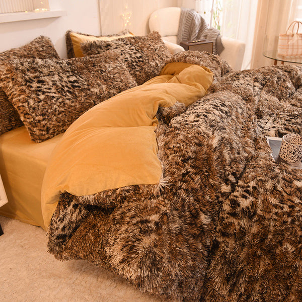 Therapeutic Fluffy Faux Mink & Velvet Fleece Quilt Cover Set - Leopard