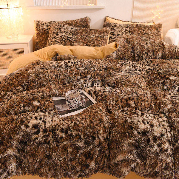 Therapeutic Fluffy Faux Mink & Velvet Fleece Quilt Cover Set - Leopard