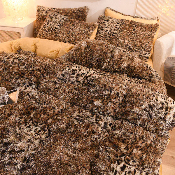 Therapeutic Fluffy Faux Mink & Velvet Fleece Quilt Cover Set - Leopard