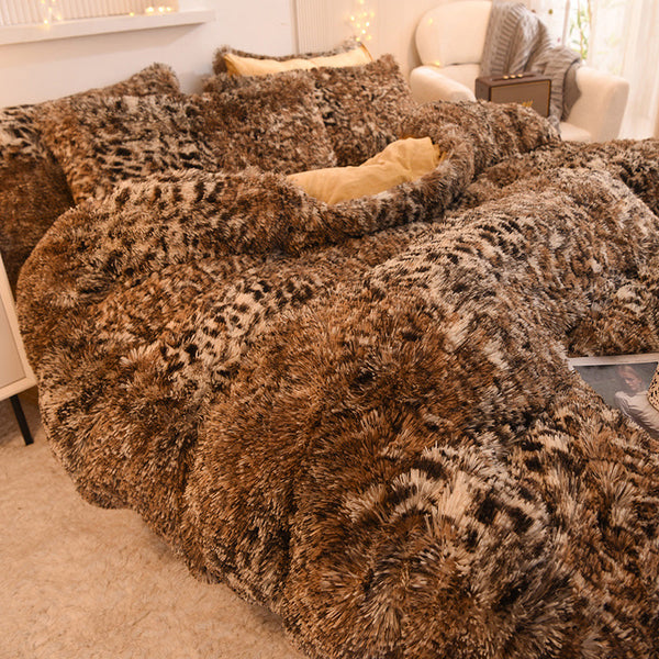 Therapeutic Fluffy Faux Mink & Velvet Fleece Quilt Cover Set - Leopard