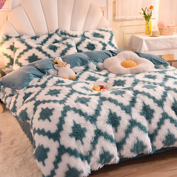 Therapeutic Fluffy Quilt Comforter Set - Marble & Animal Print Colours