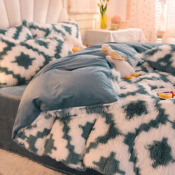 Therapeutic Fluffy Quilt Comforter Set - Marble & Animal Print Colours