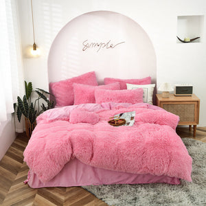 Therapeutic Fluffy Faux Mink & Velvet Fleece Quilt Cover Set - Pink