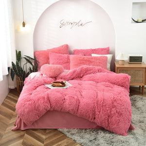 Therapeutic Fluffy Faux Mink & Velvet Fleece Quilt Cover Set - Pink Peach