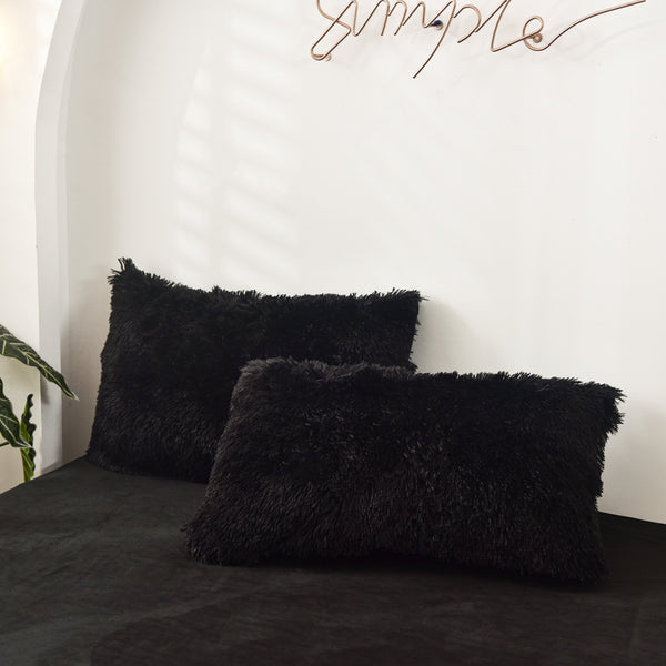 Therapeutic Fluffy Velvet Fleece Quilt Cover and Pillowcases - Black