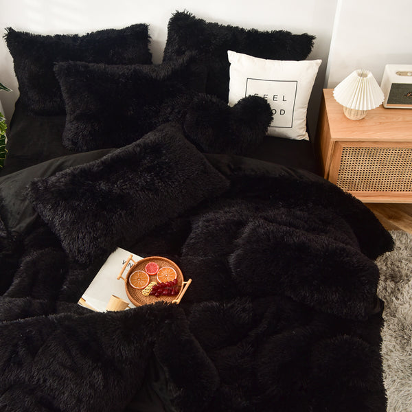 Therapeutic Fluffy Velvet Fleece Quilt Cover and Pillowcases - Black