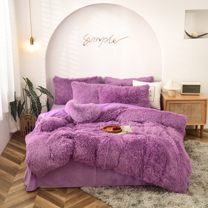 Therapeutic Fluffy Faux Mink & Velvet Fleece Quilt Cover Set - Purple