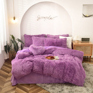 Therapeutic Fluffy Faux Mink & Velvet Fleece Quilt Cover Set - Purple