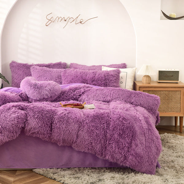 Therapeutic Fluffy Faux Mink & Velvet Fleece Quilt Cover Set - Purple