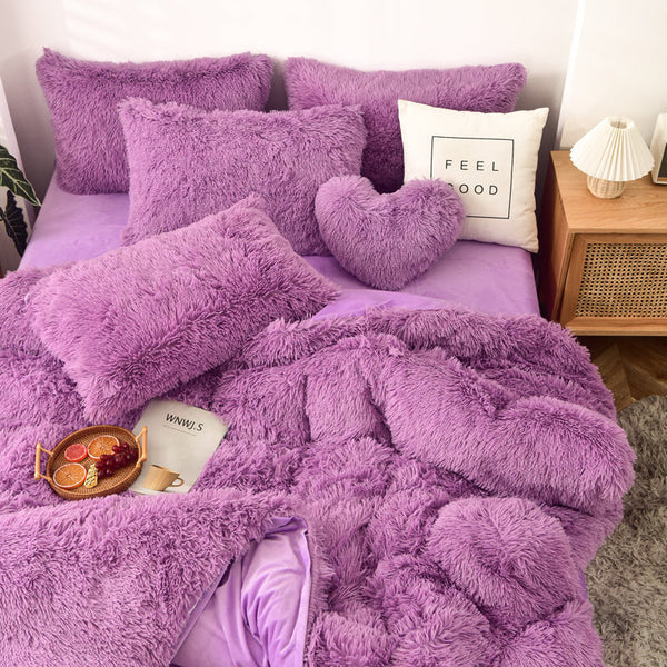 Therapeutic Fluffy Faux Mink & Velvet Fleece Quilt Cover Set - Purple