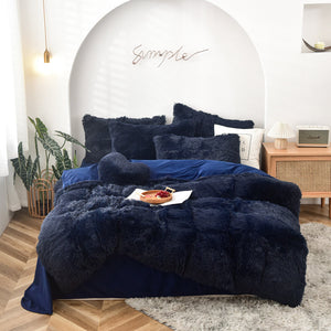 Therapeutic Fluffy Faux Mink & Velvet Fleece Quilt Cover Set - Navy