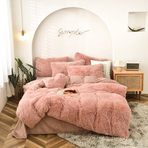 Therapeutic Fluffy Faux Mink & Velvet Fleece Quilt Cover Set - Rose Gold