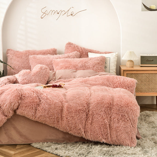 Therapeutic Fluffy Faux Mink & Velvet Fleece Quilt Cover Set - Rose Gold