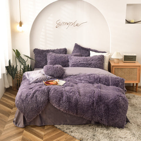 Therapeutic Fluffy Faux Mink & Velvet Fleece Quilt Cover Set - Dusty Lavender