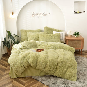 Therapeutic Fluffy Faux Mink & Velvet Fleece Quilt Cover Set - Light Green