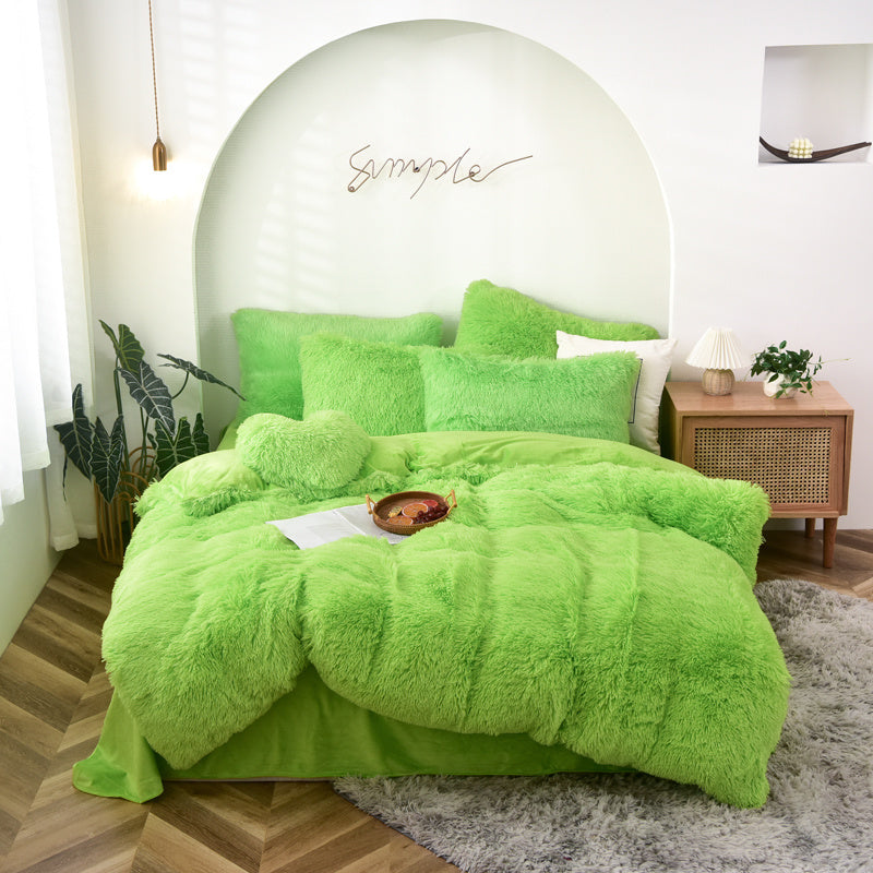 Therapeutic Fluffy Faux Mink & Velvet Fleece Quilt Cover Set - Lime Green