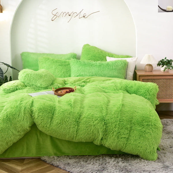 Therapeutic Fluffy Faux Mink & Velvet Fleece Quilt Cover Set - Lime Green