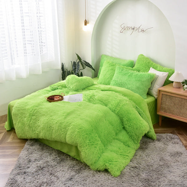 Therapeutic Fluffy Faux Mink & Velvet Fleece Quilt Cover Set - Lime Green