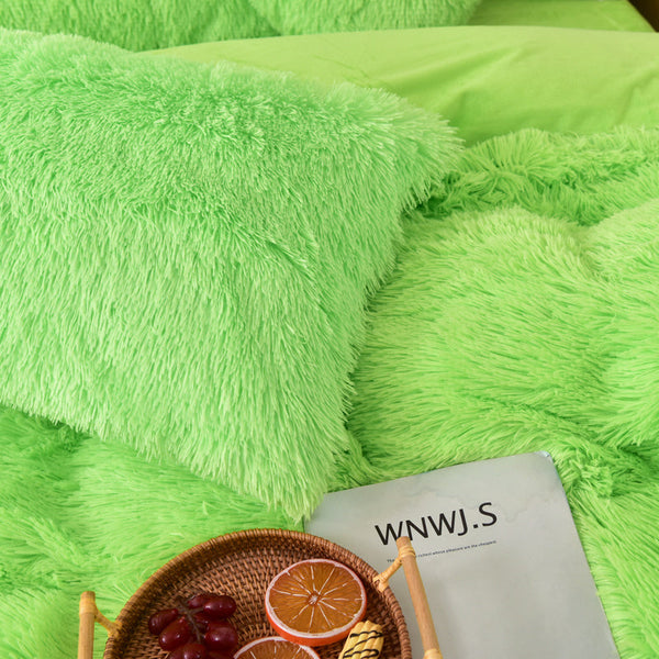 Therapeutic Fluffy Faux Mink & Velvet Fleece Quilt Cover Set - Lime Green