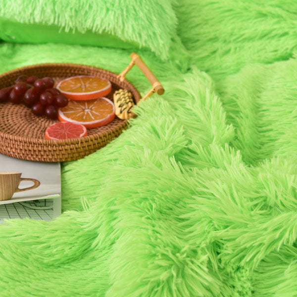 Therapeutic Fluffy Faux Mink & Velvet Fleece Quilt Cover Set - Lime Green