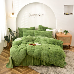 Therapeutic Fluffy Faux Mink & Velvet Fleece Quilt Cover Set - Avocado