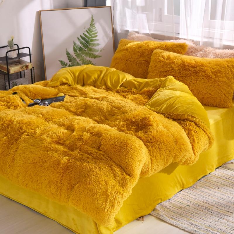 Therapeutic Fluffy Velvet Fleece Quilt Cover and Pillowcases - Mustard