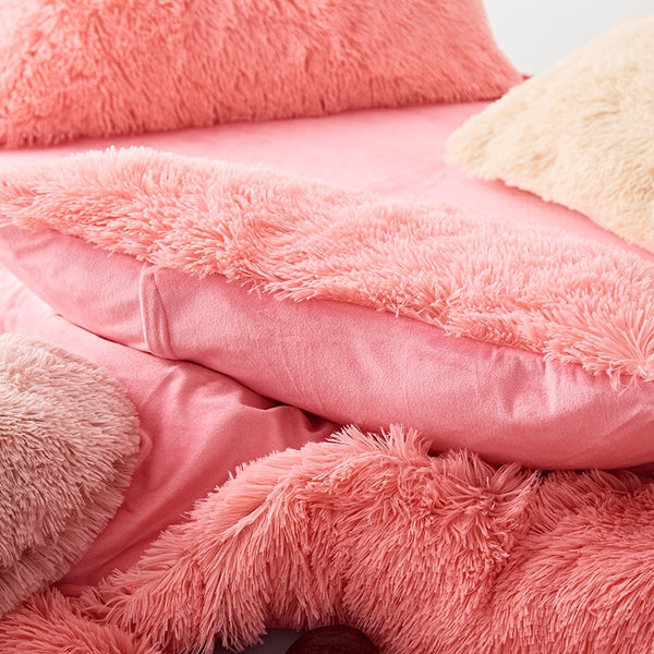 Therapeutic Fluffy Velvet Fleece Quilt Cover Set - Pink Peach