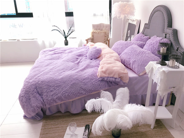 Therapeutic Fluffy Lambswool Quilt Cover Set - Light Purple