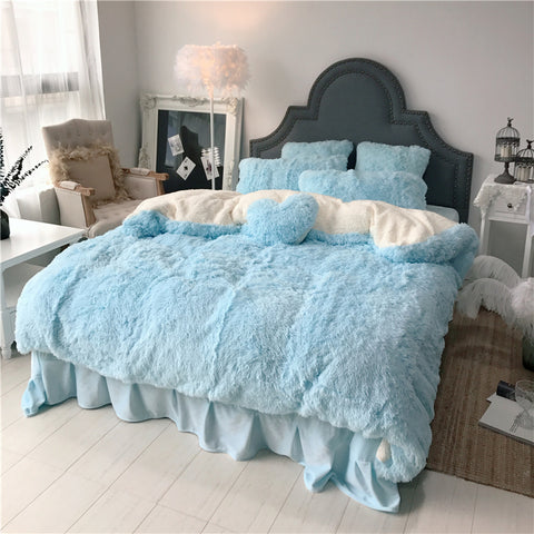 Therapeutic Fluffy Lambswool Quilt Cover Set - Blue