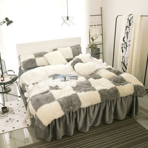 Therapeutic Fluffy Lambswool Quilt Cover Only or with Pillowcases - Grey Check