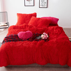 Therapeutic Fluffy Velvet Fleece Quilt Cover Set - Red Passion
