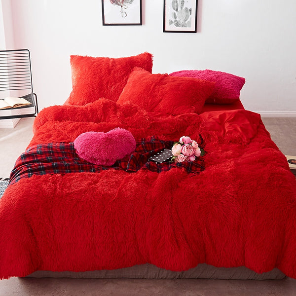 Therapeutic Fluffy Velvet Fleece Quilt Cover and Pillowcases - Red Passion
