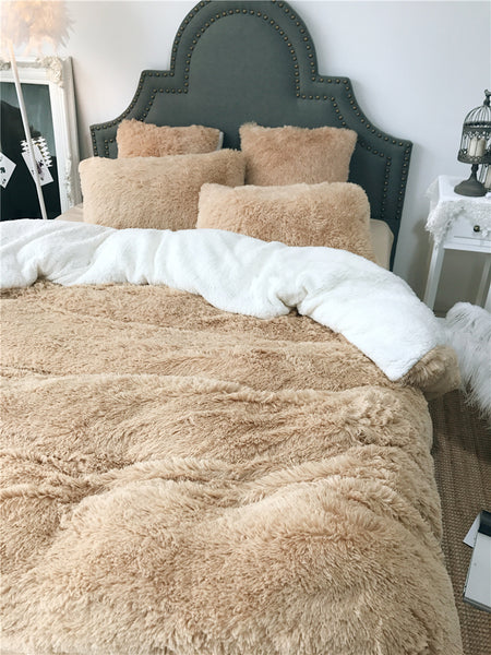 Therapeutic Fluffy Lambswool Quilt Cover Set - Khaki