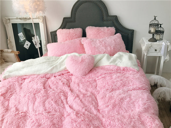 Therapeutic Fluffy Lambswool Quilt Cover Only or with Pillowcases - Pink