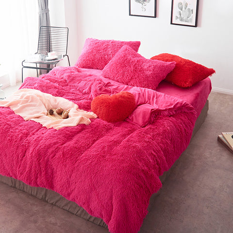 Therapeutic Fluffy Velvet Fleece Quilt Cover and Pillowcases - Hot Pink