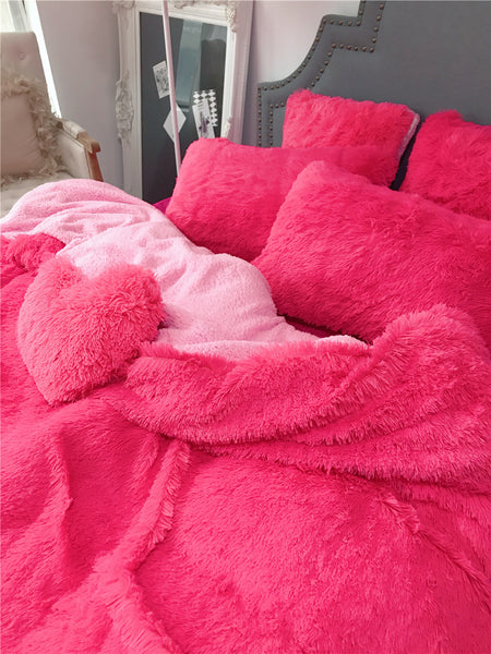 Therapeutic Fluffy Lambswool Quilt Cover Only or with Pillowcases - Hot Pink