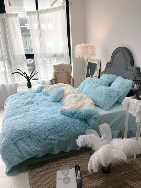 Therapeutic Fluffy Lambswool Quilt Cover set  - Soft Blue