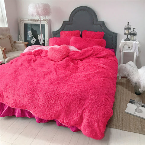 Therapeutic Fluffy Lambswool Quilt Cover Only or with Pillowcases - Hot Pink