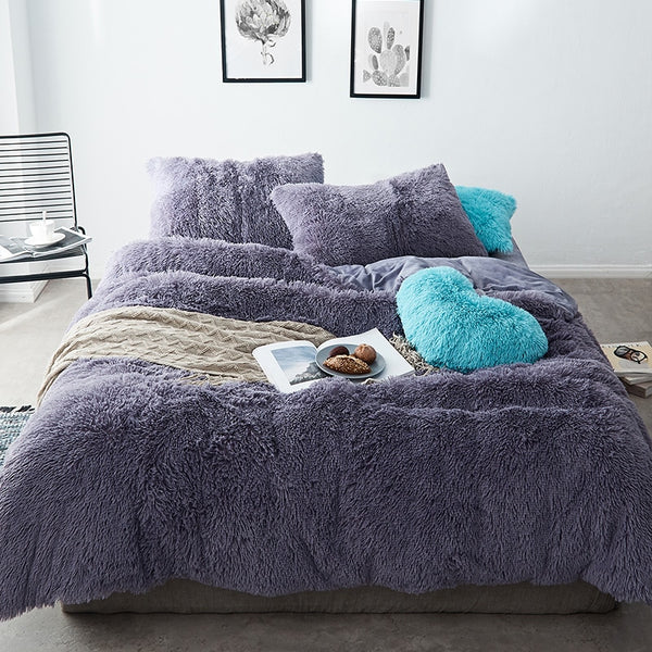 Therapeutic Fluffy Velvet Fleece Quilt Cover Set - Dark Night