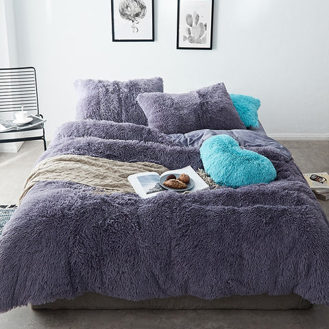 Therapeutic Fluffy Velvet Fleece Quilt Cover Set - Dark Night