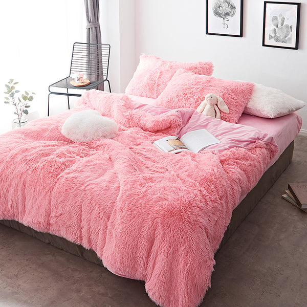 Therapeutic Fluffy Velvet Fleece Quilt Cover Set - Pink
