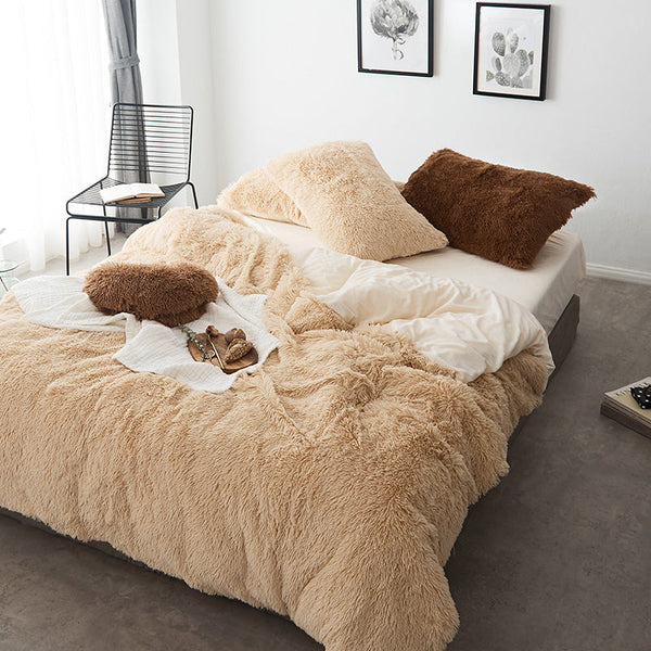 Therapeutic Fluffy Faux Mink & Velvet Fleece Quilt Cover Set - Camel